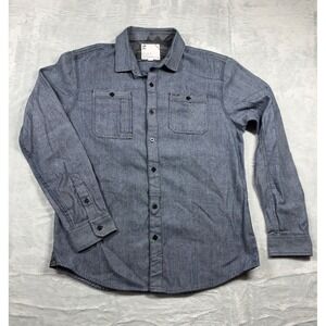 SPLIT Men's L Herringbone Denim Shirt Blue Double Pocket Skate Surf Y2K Style